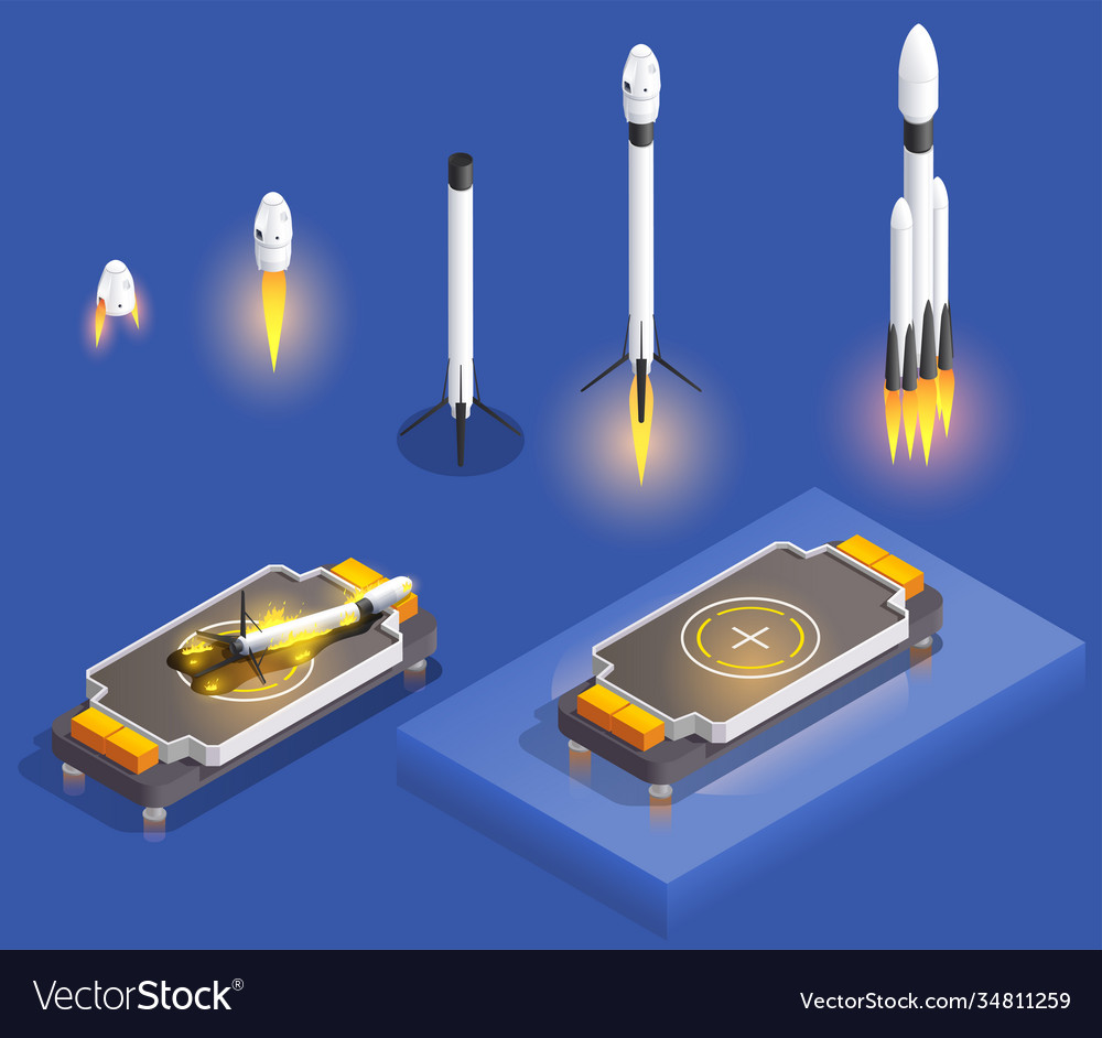 Isometric Space Launch Composition Royalty Free Vector Image