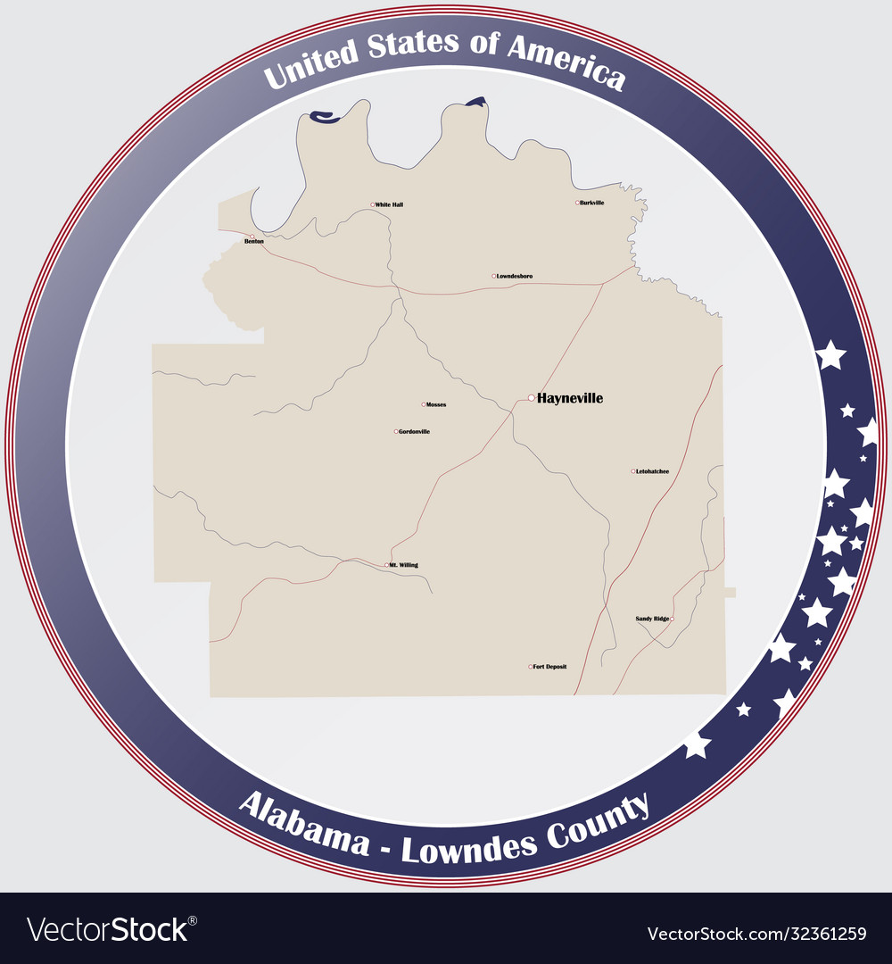 Map lowndes county in alabama Royalty Free Vector Image