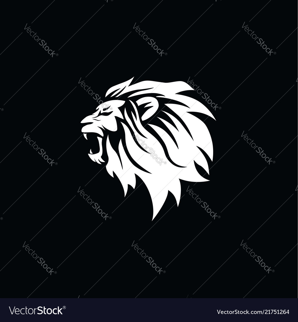 Angry Roaring Lion Head Black And White Logo Vector Image