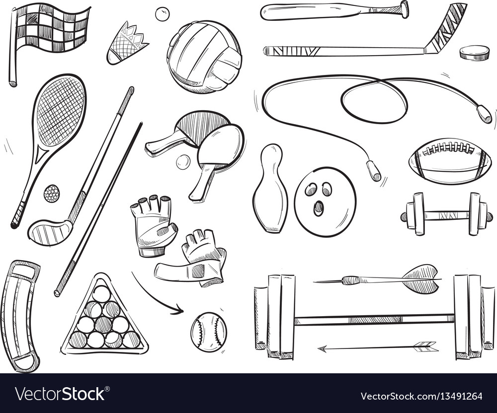 Doodle sketch sports and fitness icons Royalty Free Vector