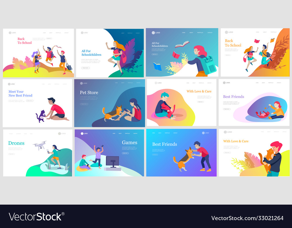 Landing page template with happy school children Vector Image