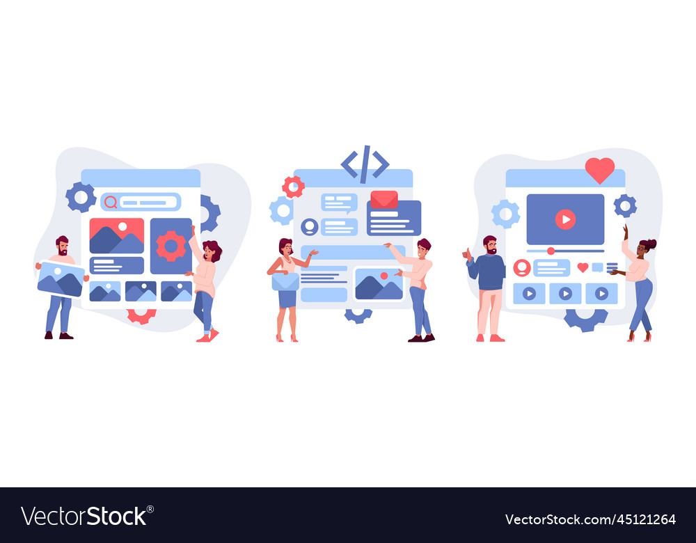 Set ui ux designer characters develop website Vector Image