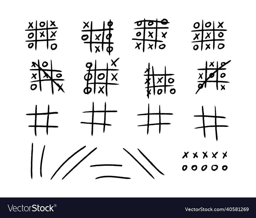 Esboço desenhado à mão jogo tic tac toe xo conjunto de jogos para