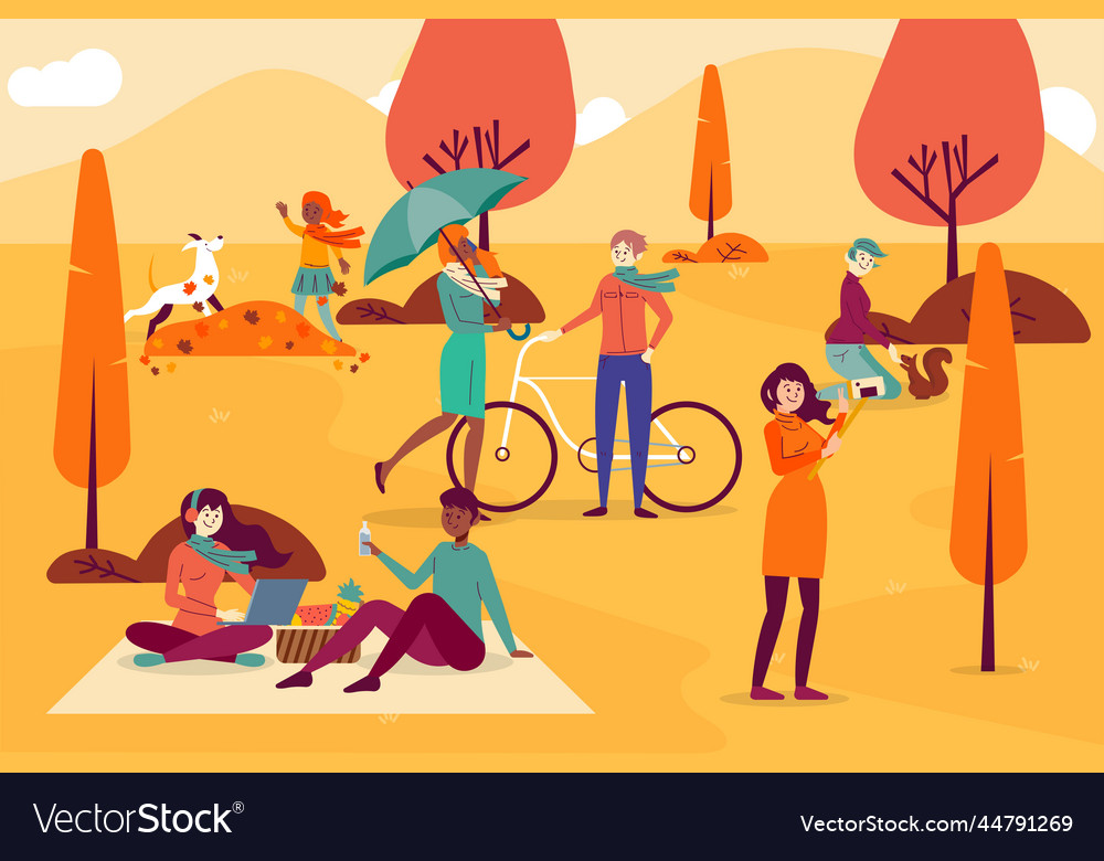 People autumn park design Royalty Free Vector Image