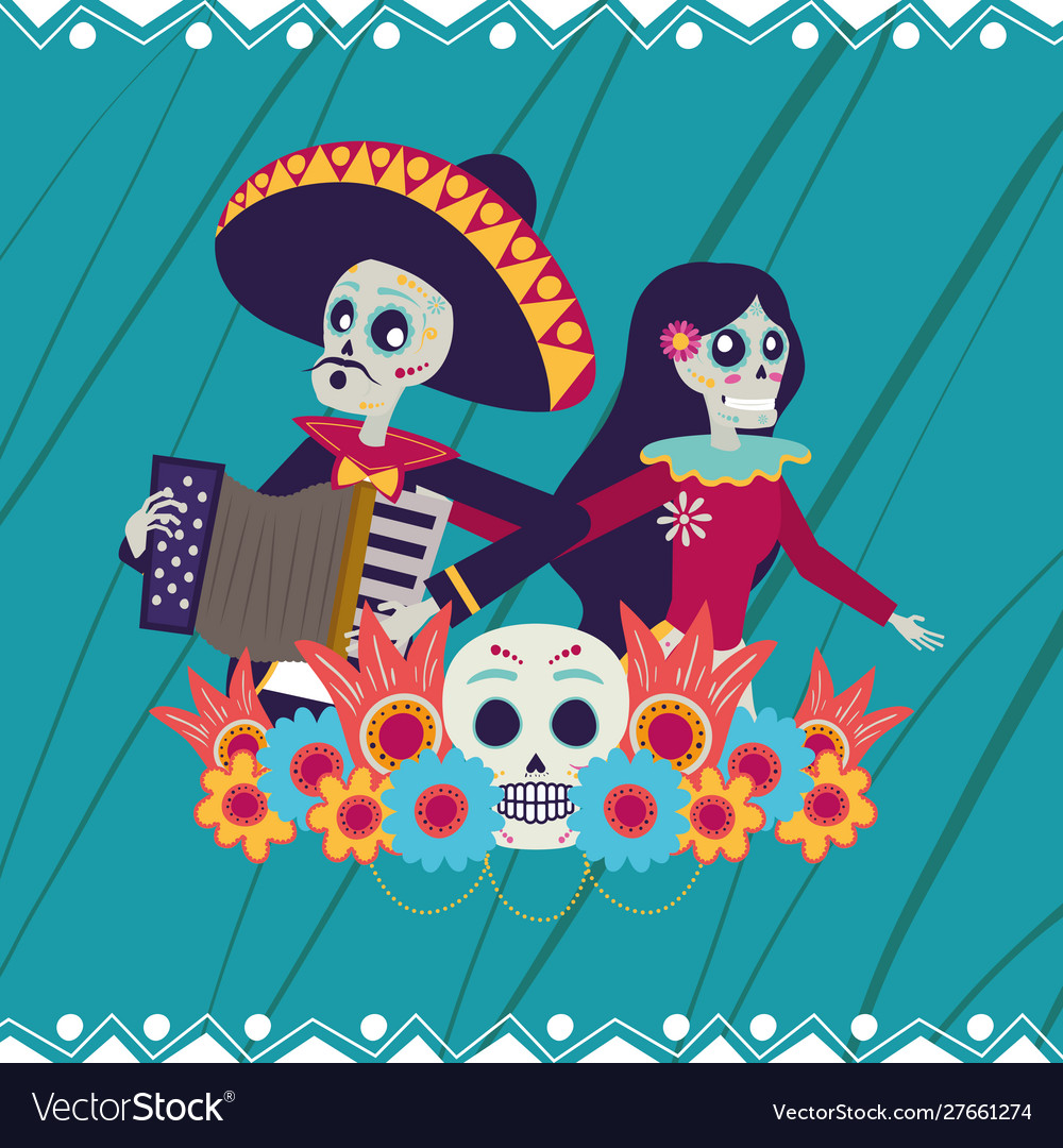 Dia de los muertos card with catrina and mariachi Vector Image Dia de los muertos card with catrina and mariachi Vector Image