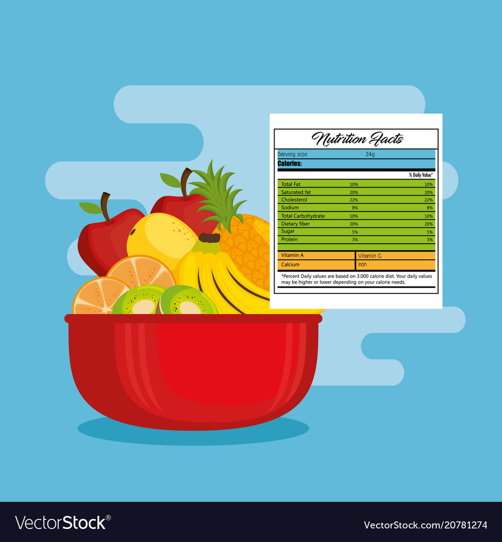 Fruits group with nutrition facts Royalty Free Vector Image