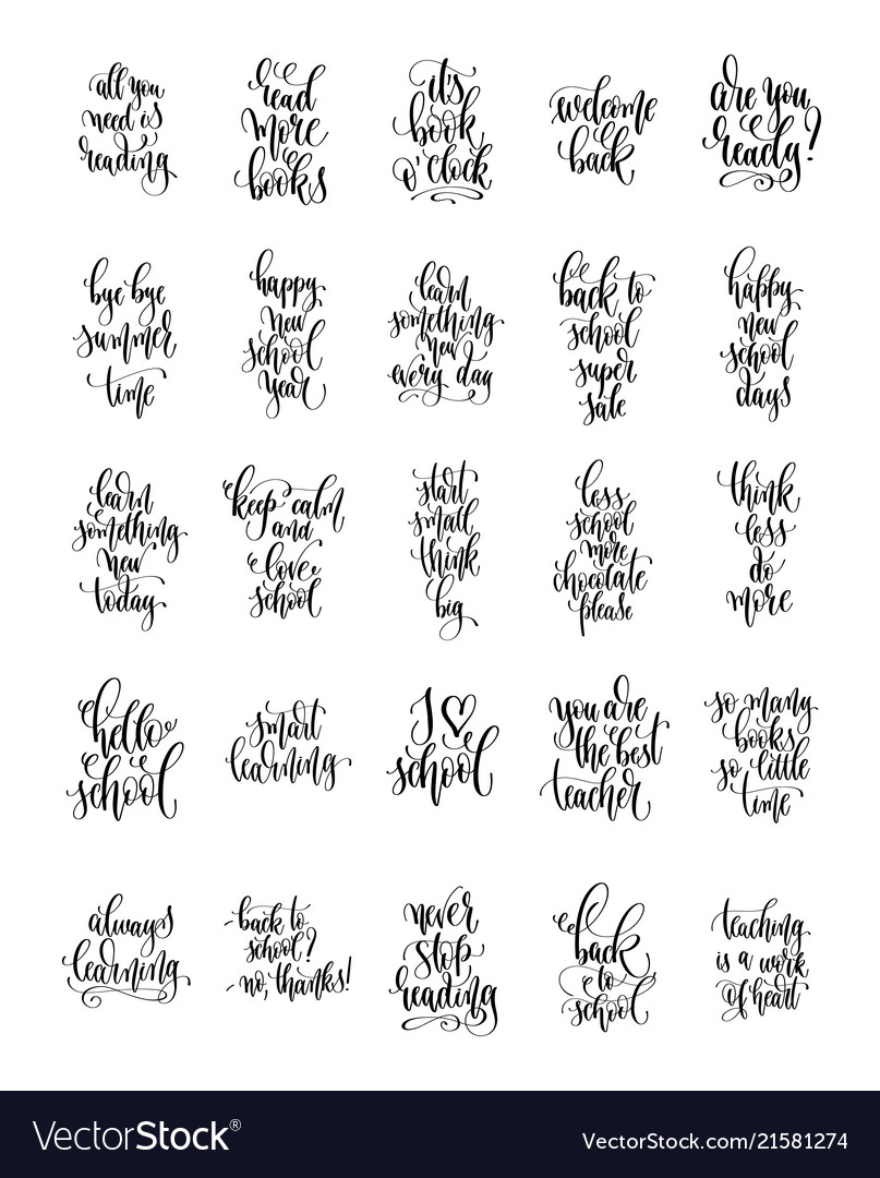 Set 25 Hand Lettering Concept Inscriptions Text Vector Image