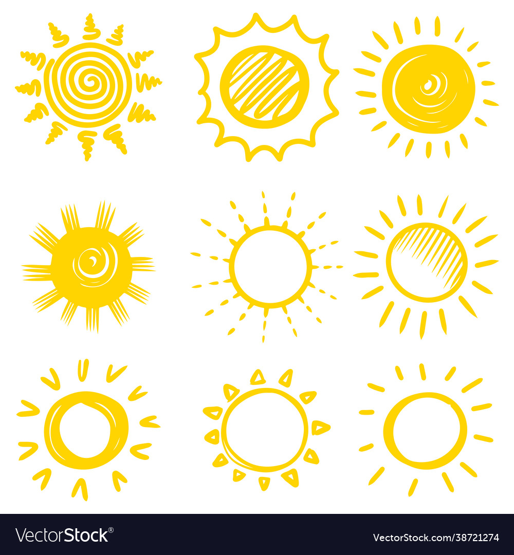 Set doodle sun design elements Royalty Free Vector Image