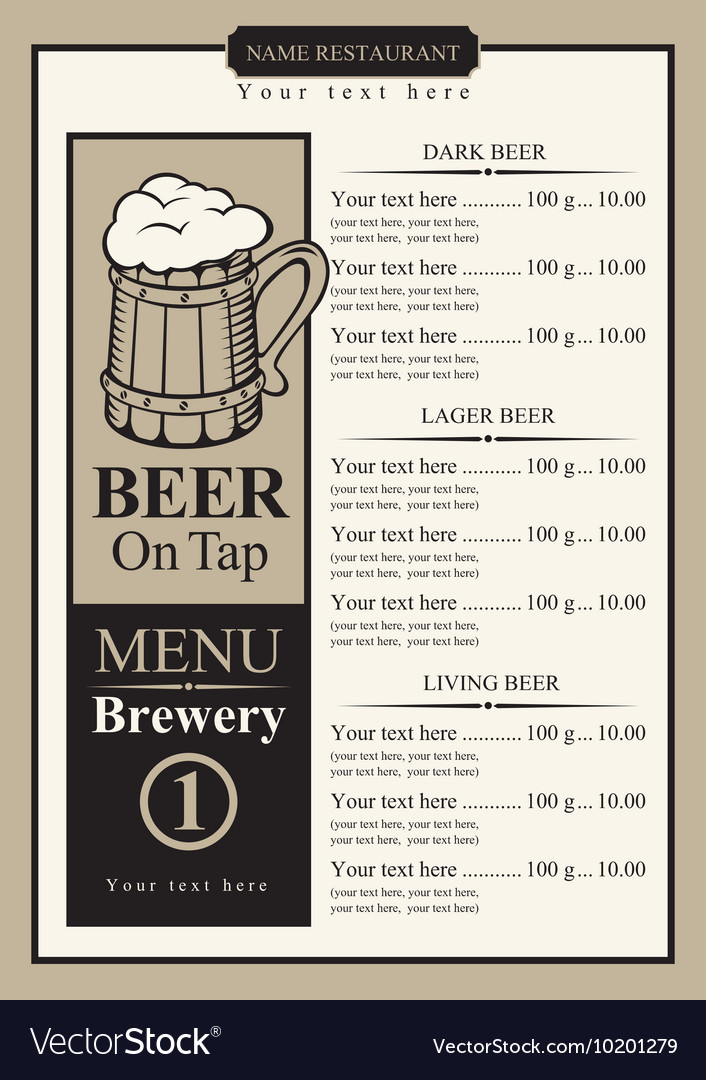 Beer Menu With Price List Royalty Free Vector Image