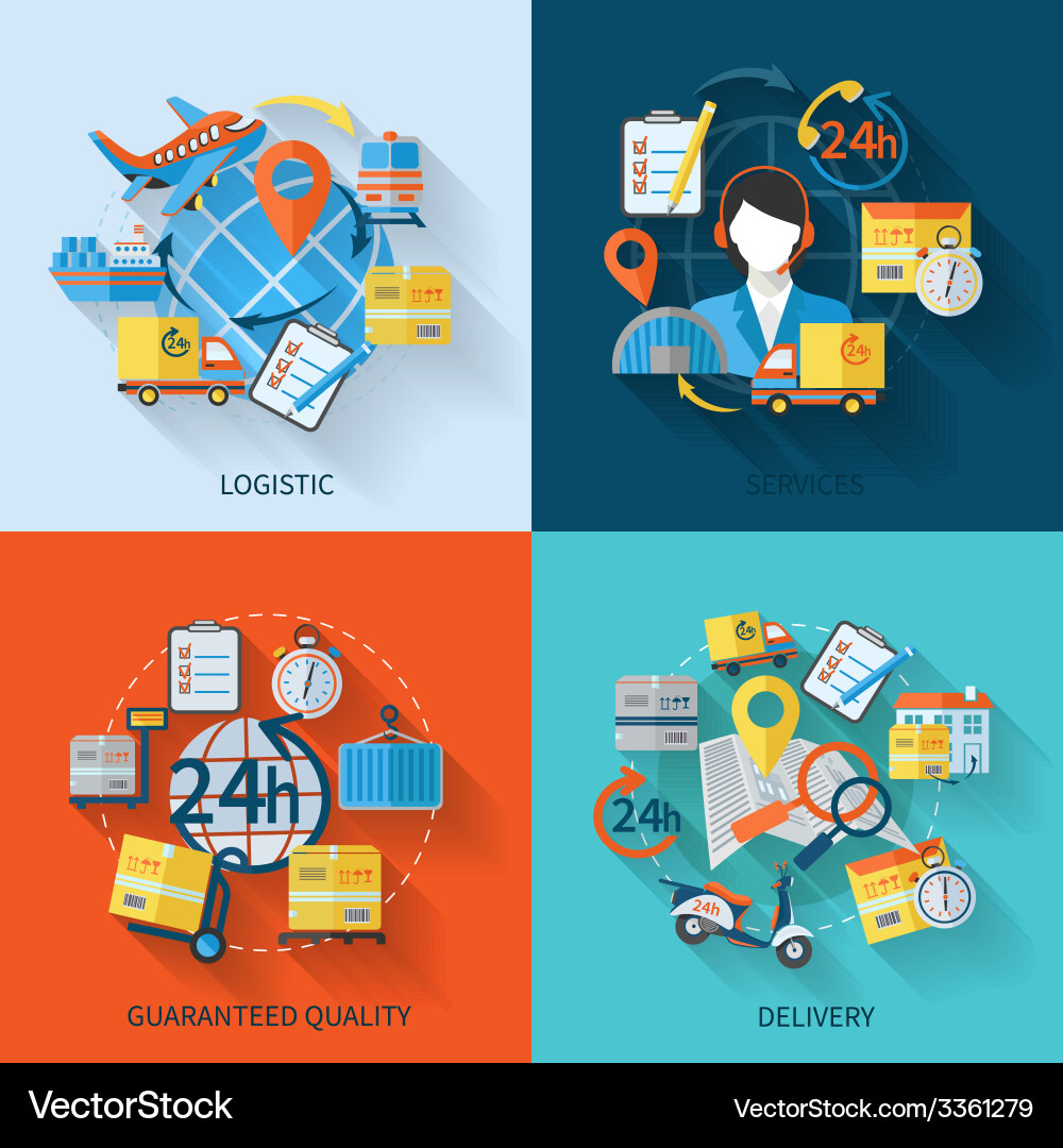 Logistic icons set flat Royalty Free Vector Image