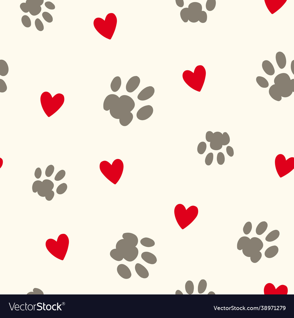 Paw prints and hearts repeat pattern Royalty Free Vector