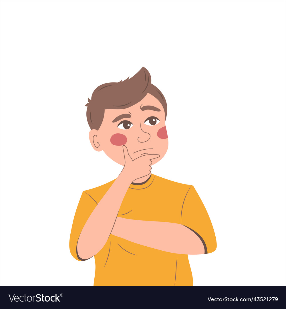 Thinking young man has a question rubs chin Vector Image