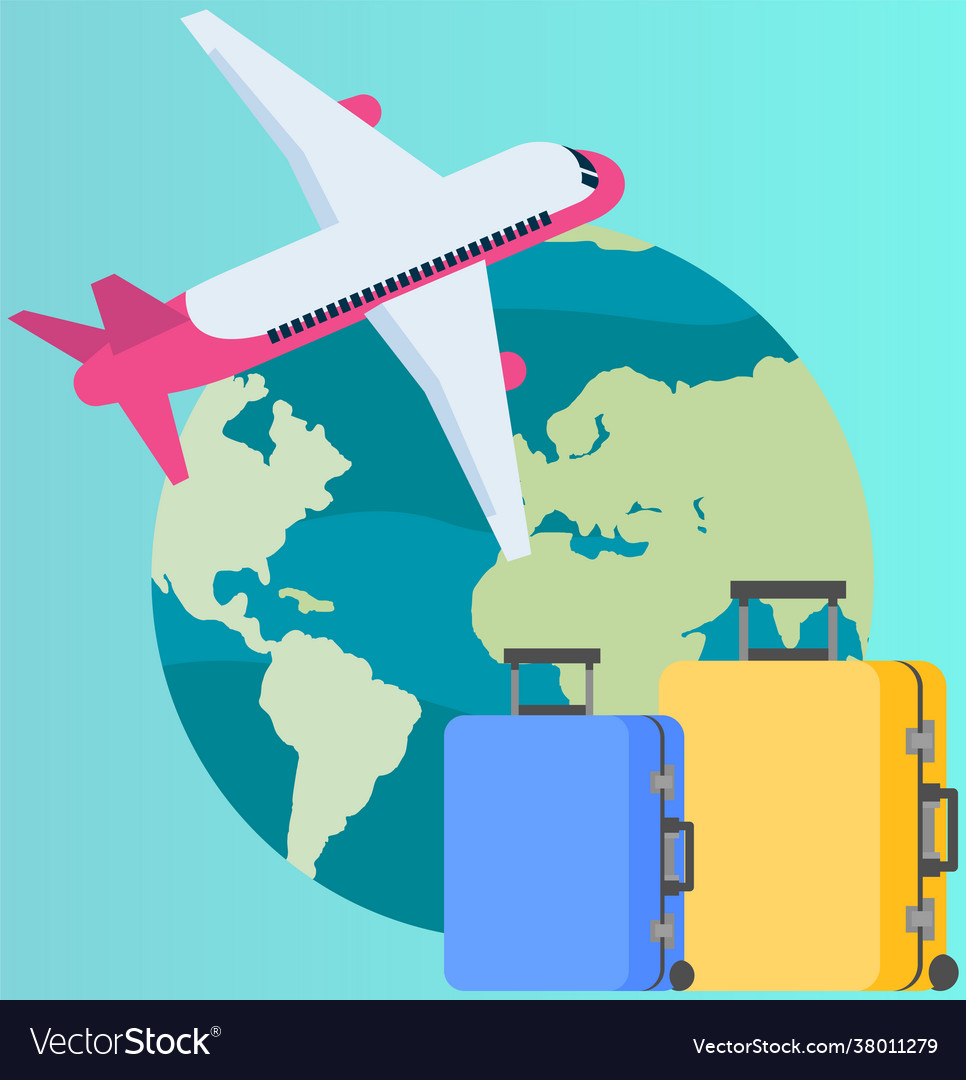 Traveling around world on plane attributes Vector Image