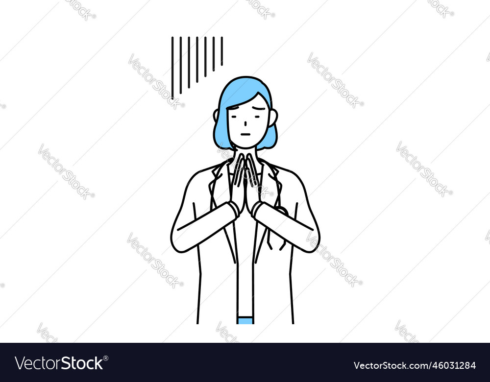 A woman doctor in white coat apologizing with her Vector Image