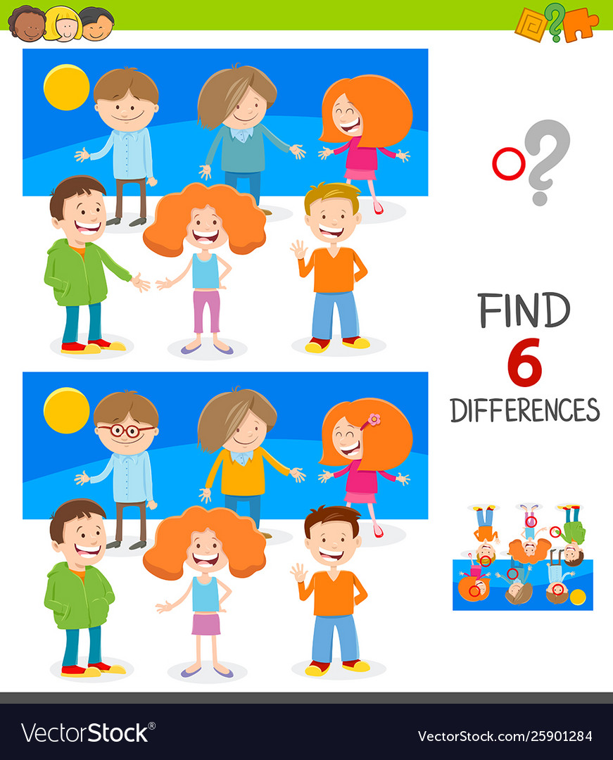 Finding differences game with happy kids Vector Image