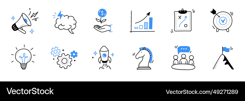 Business idea startup doodle line icon set hand Vector Image