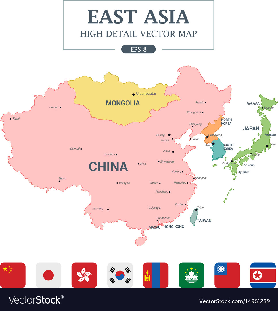 east asia map separated all countries vector 14961289