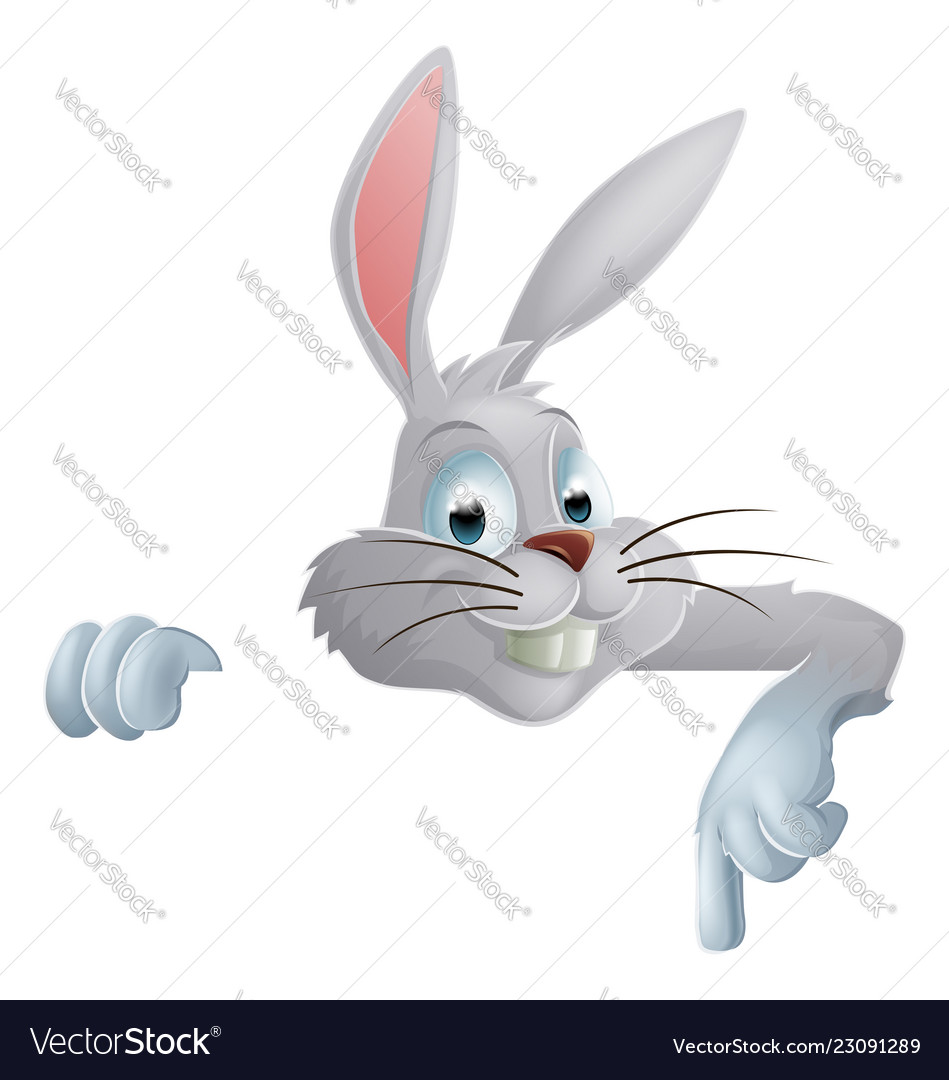 Easter bunny pointing down Royalty Free Vector Image