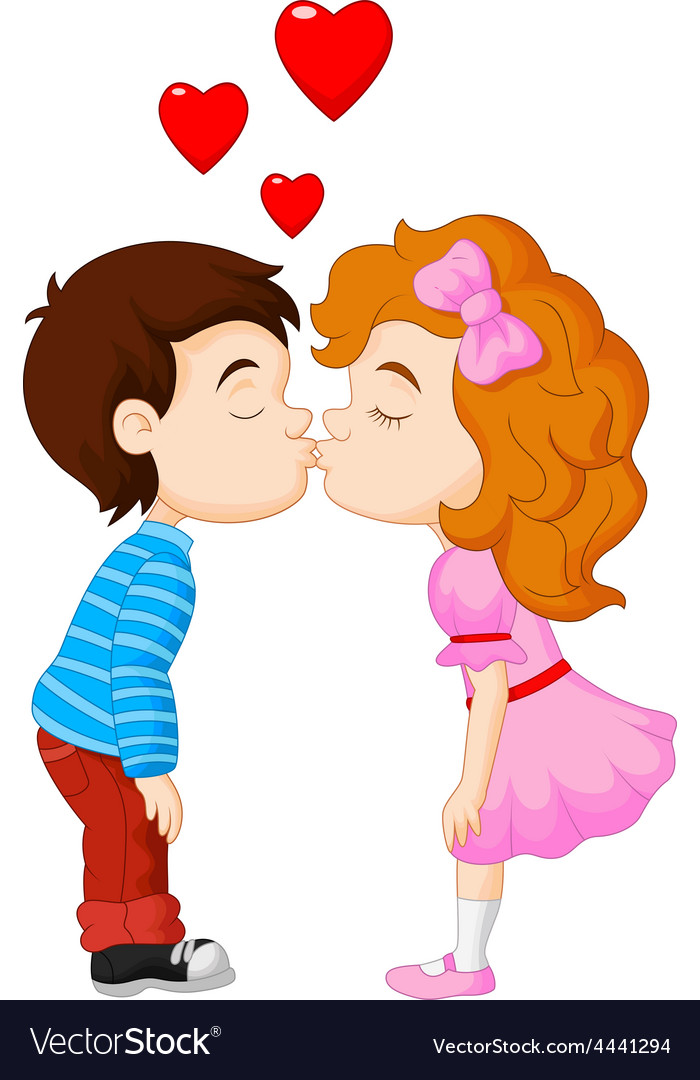 Cartoon little boy kissing a girl Royalty Free Vector Image