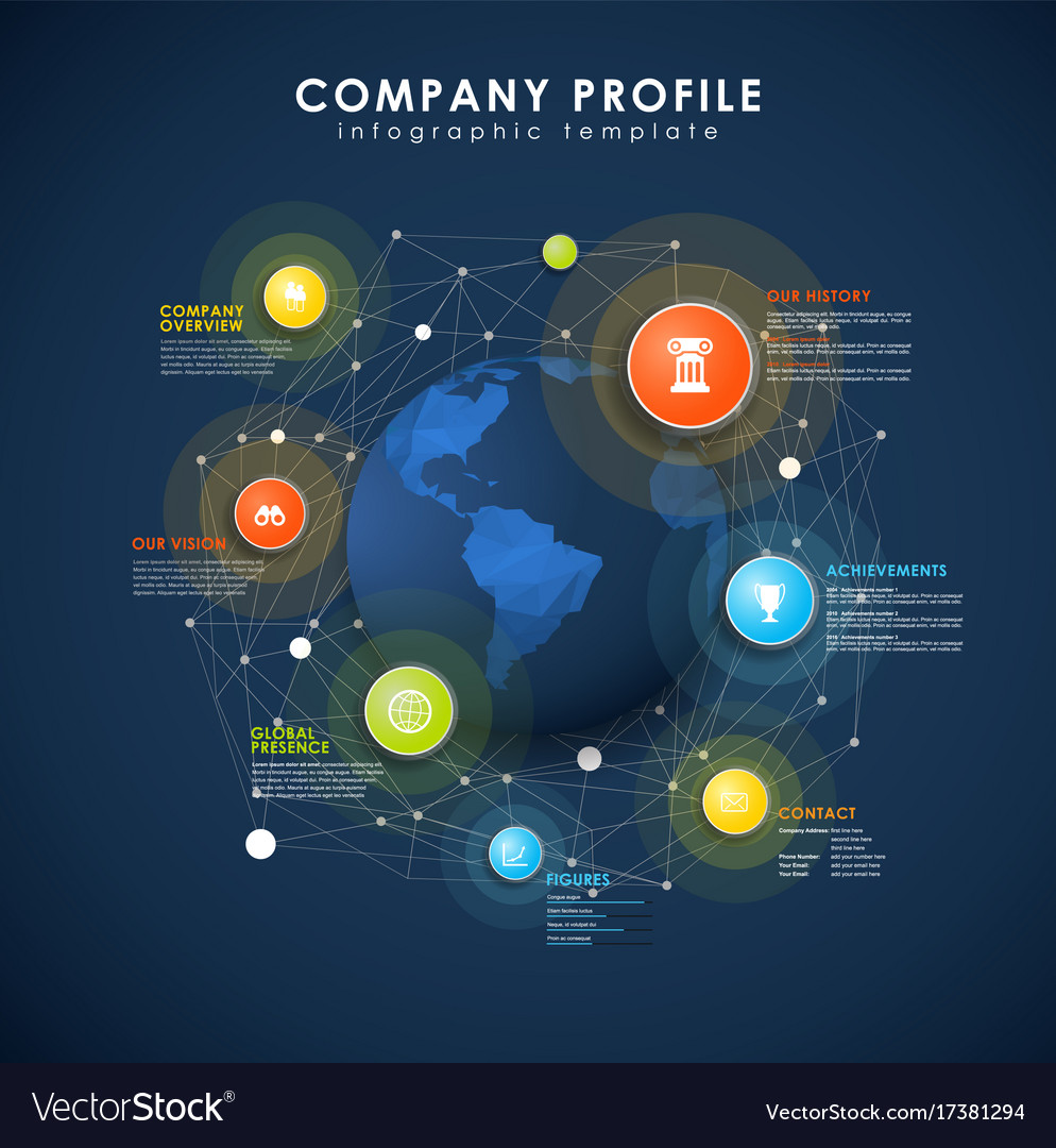company profile overview template with colorful vector image