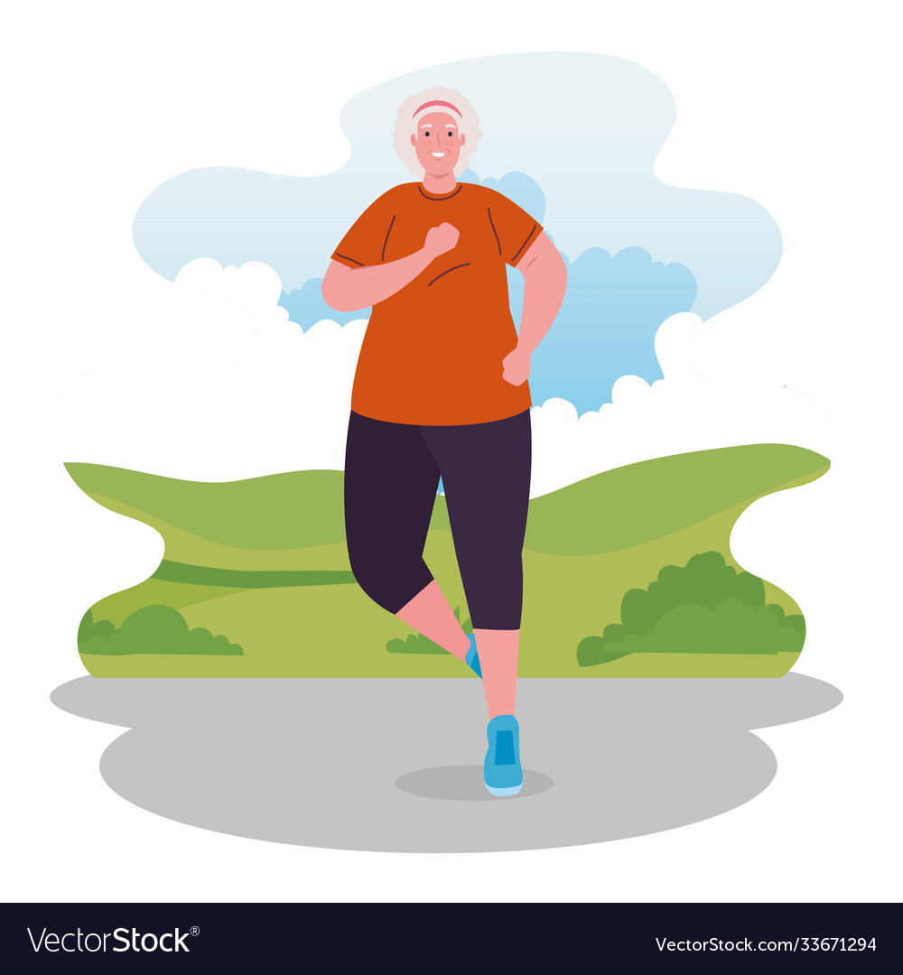 Cute old woman running in outdoor sport Royalty Free Vector