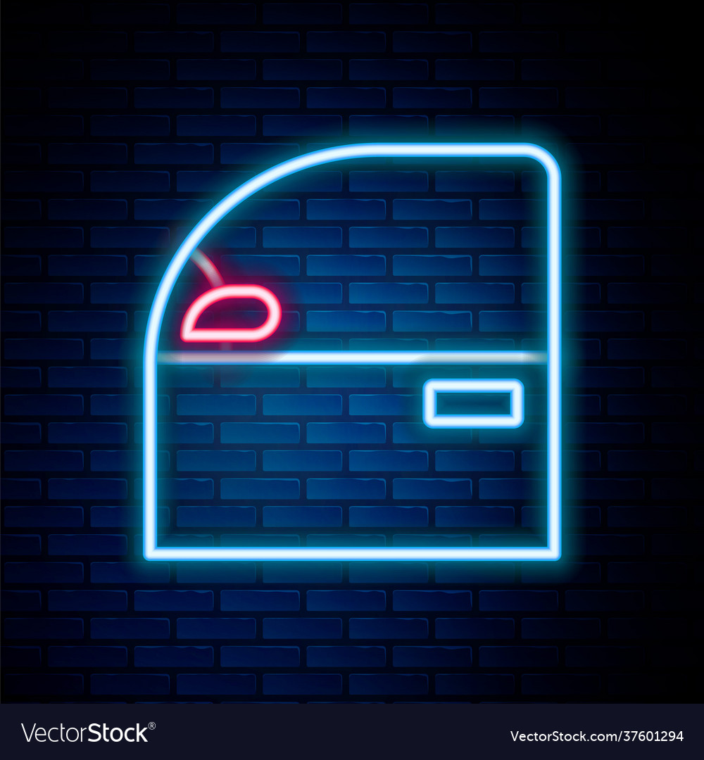 Glowing neon line car door icon isolated on brick Vector Image