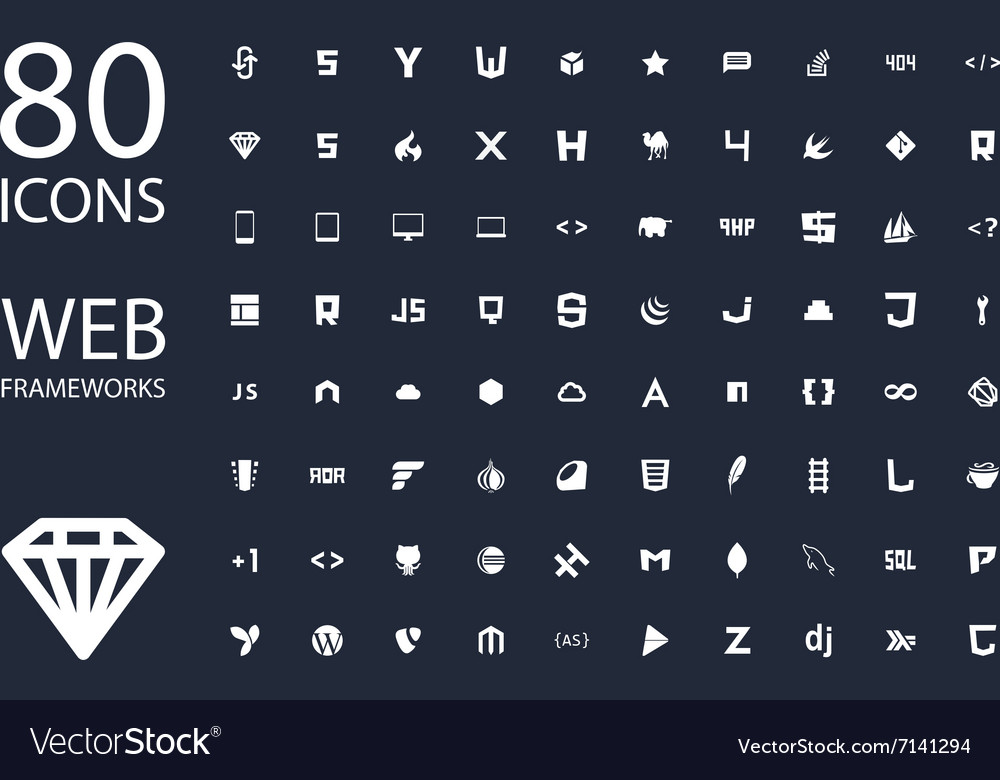 Web development framework icon set Royalty Free Vector Image