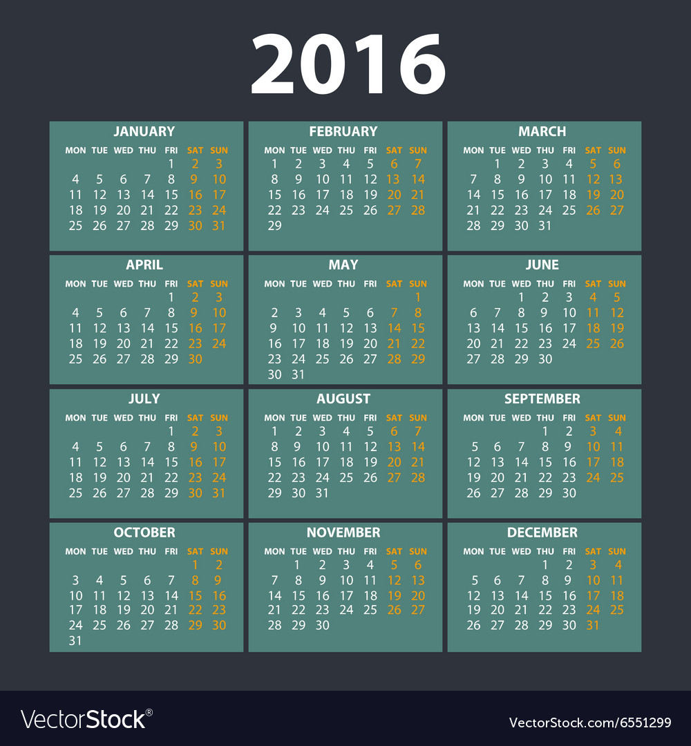 2016 calendar in the style of colorful card Vector Image