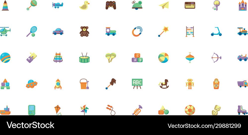 Bundle child toys set icons flat style Royalty Free Vector