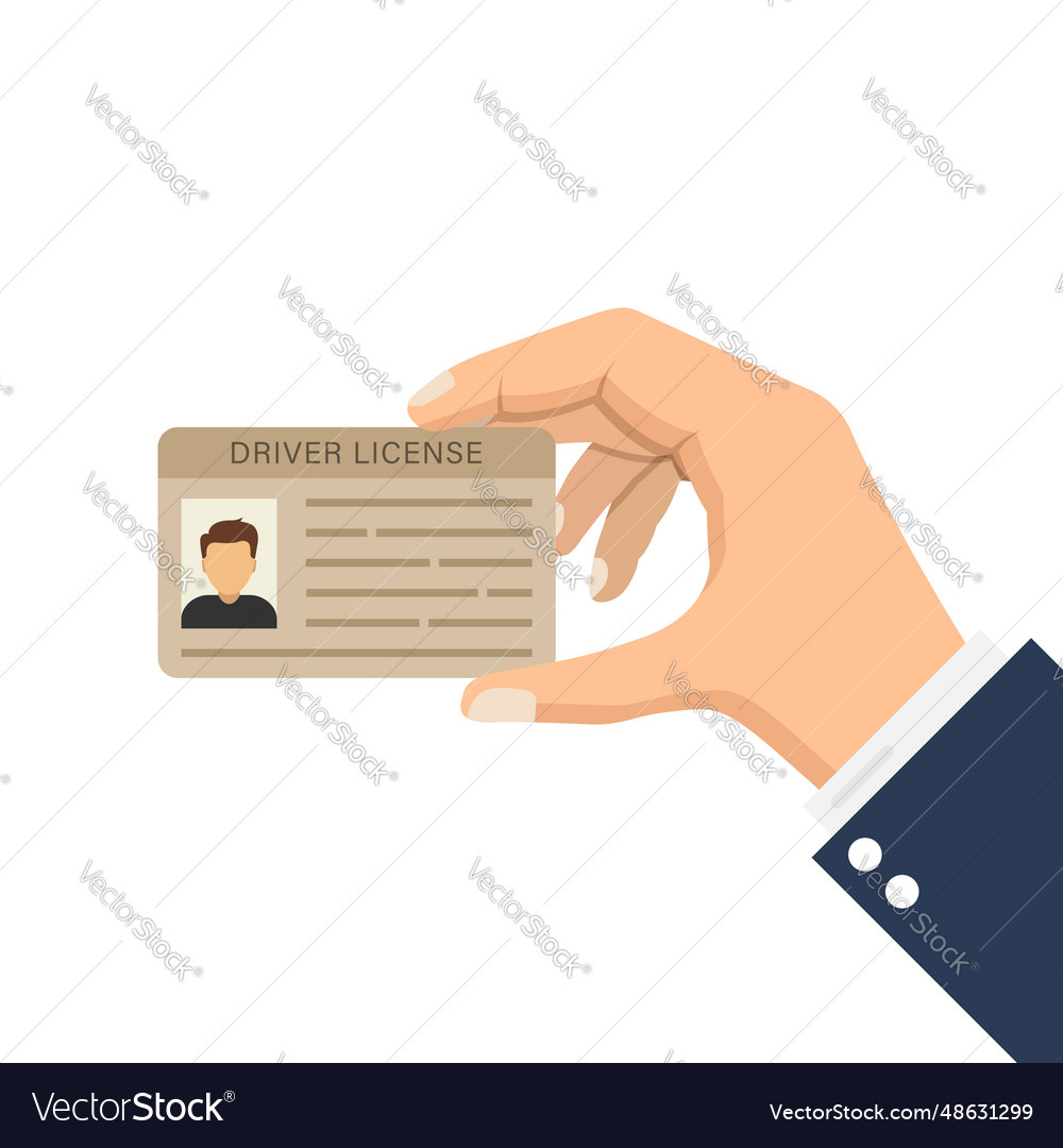 Hand holding driver license icon in flat style id Vector Image