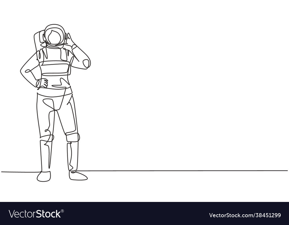 Single Continuous Line Drawing Female Astronaut Vector Image