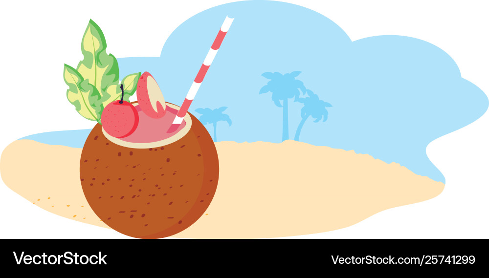 Summer cocktail coconut in beach Royalty Free Vector Image