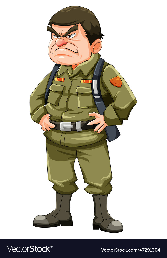 Grumpy army officer cartoon character Royalty Free Vector