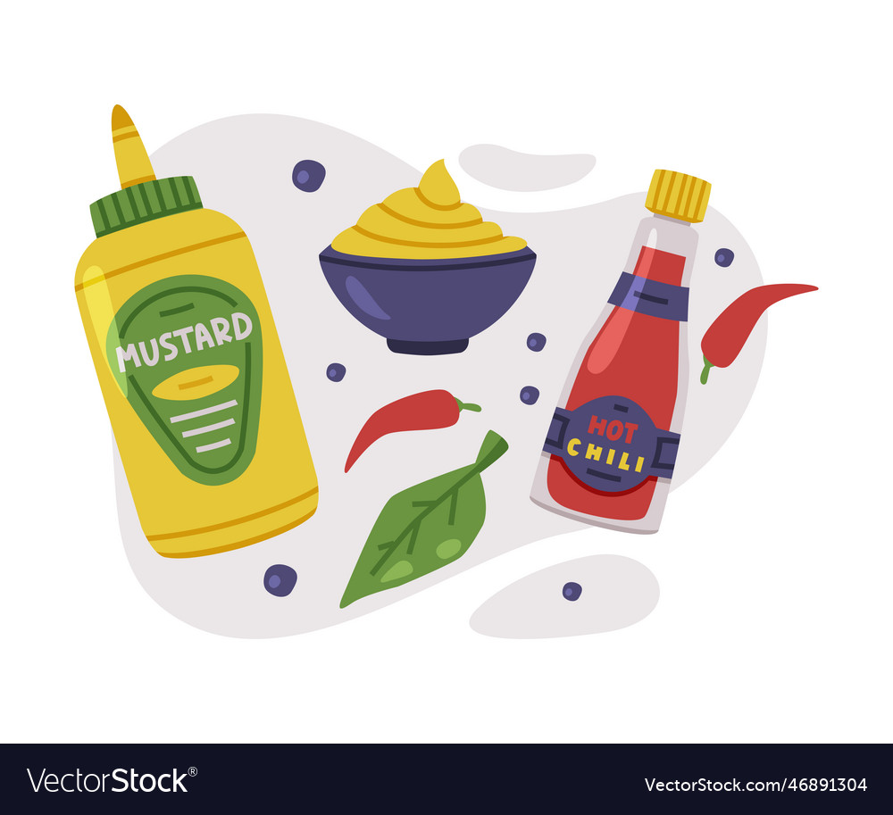 Hot and spicy mustard chili sauce in bottle Vector Image