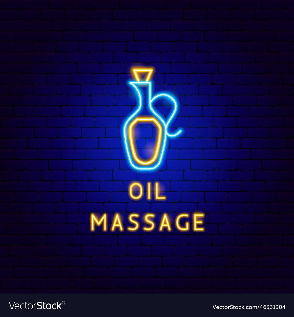 Oil Massage Neon Label Royalty Free Vector Image