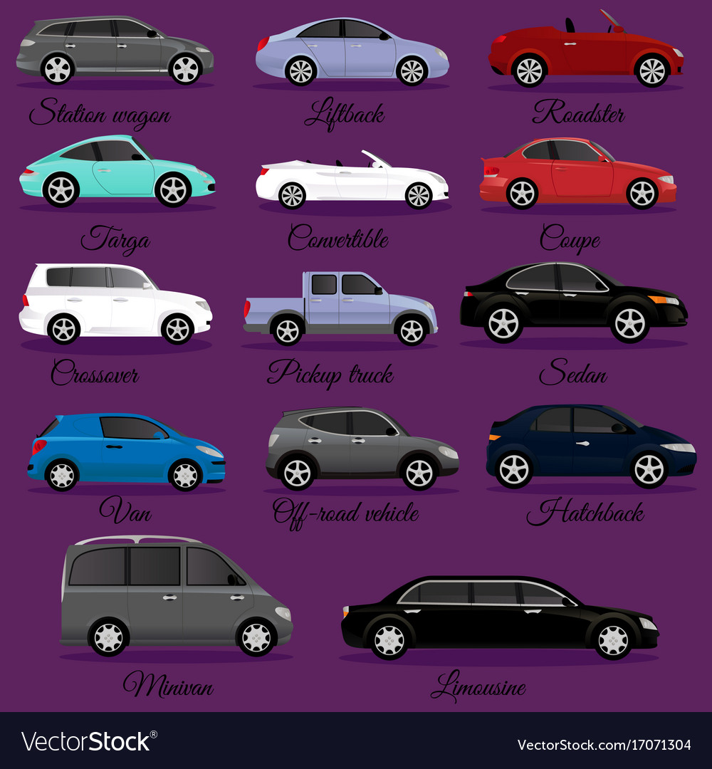 Set of car body types