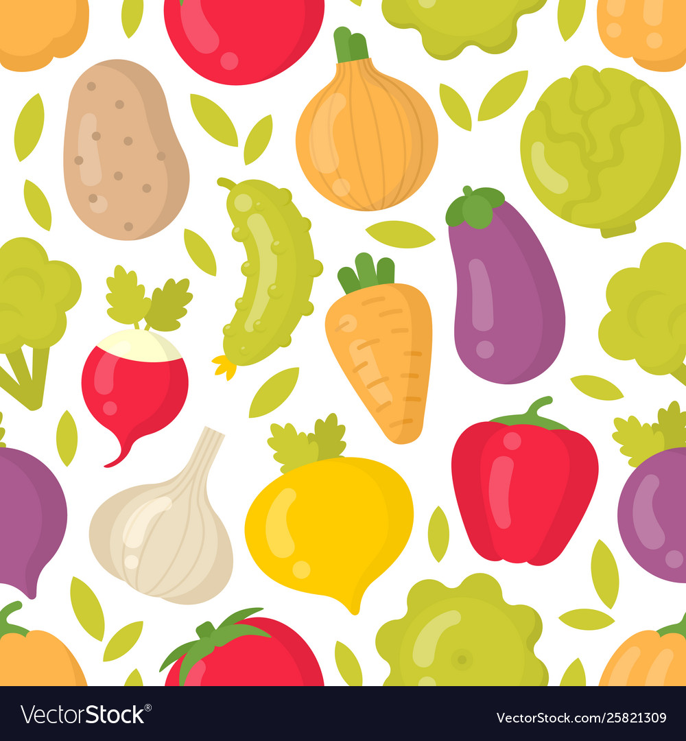 Cute vegetables seamless pattern on white Vector Image