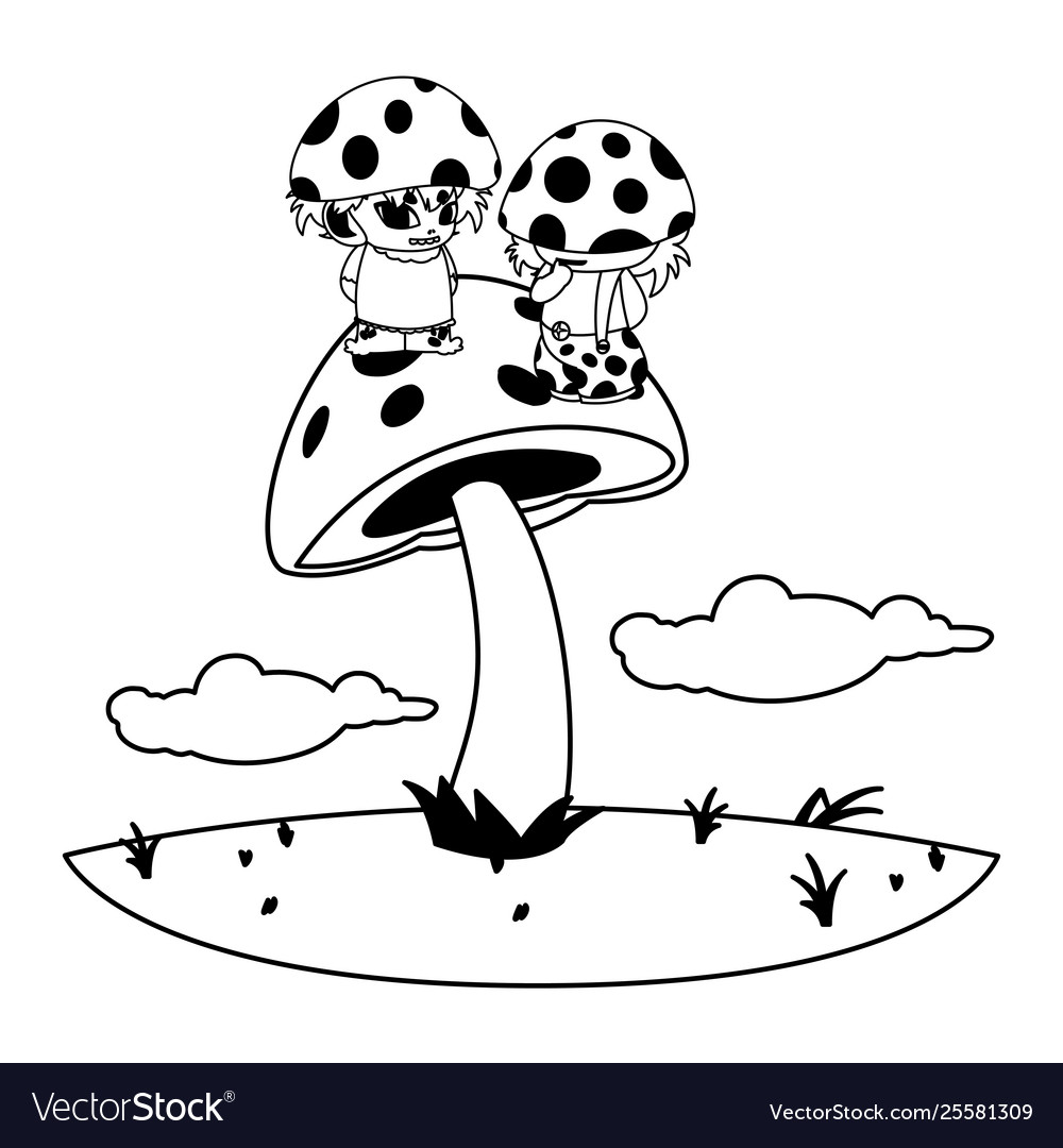 Fungus Elfs In Garden Magic Characters Royalty Free Vector