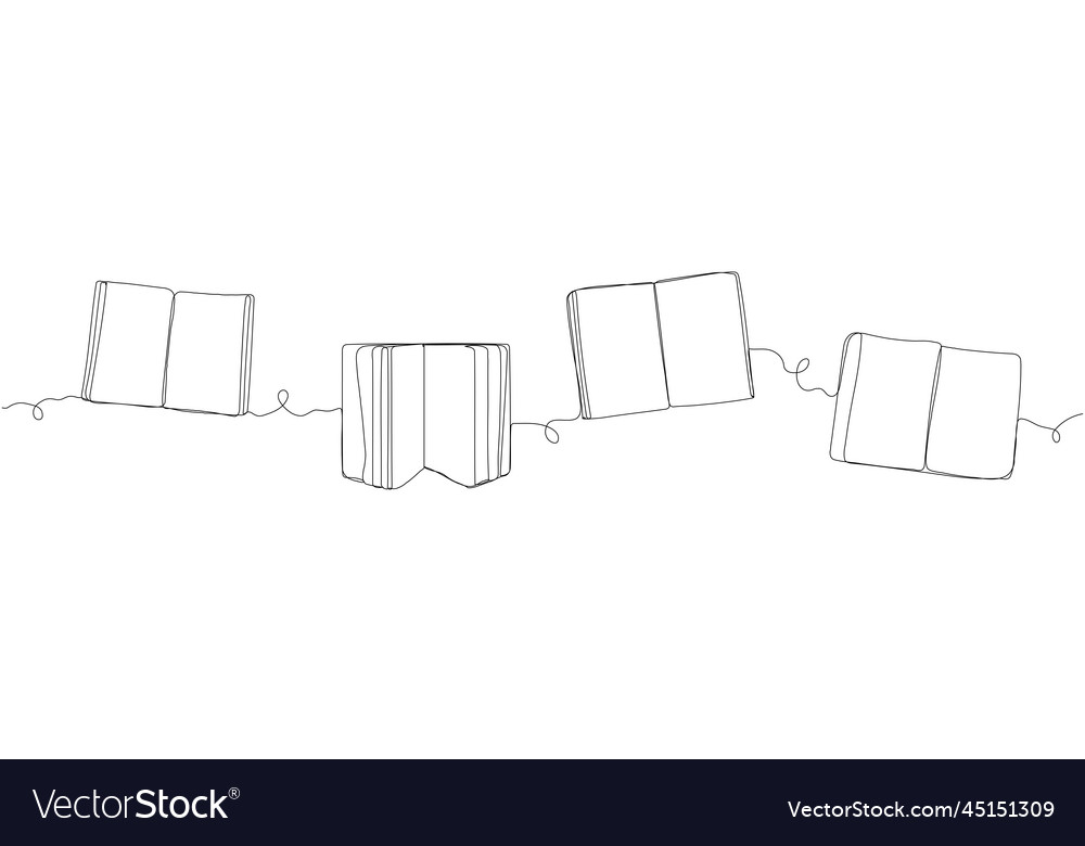 One line drawing, open book. Vector object illustration