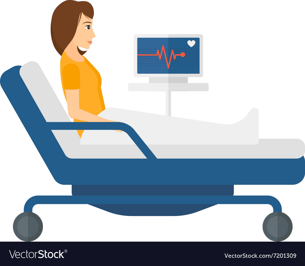 Patient lying in bed with heart monitor Royalty Free Vector