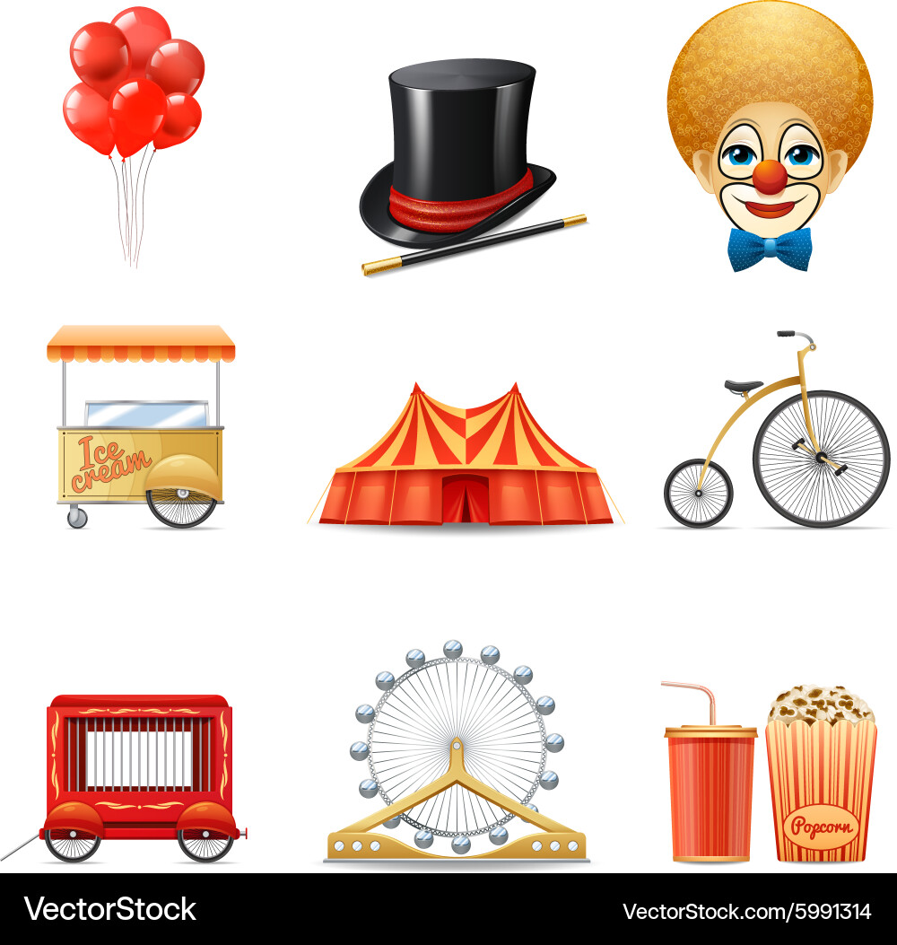 Circus Icons Set Royalty Free Vector Image - VectorStock