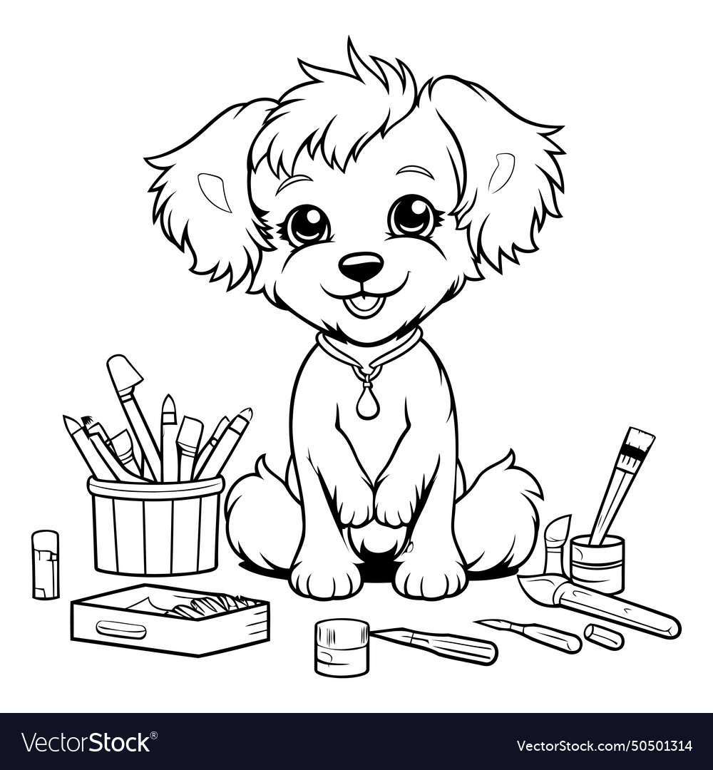 Cute little puppy with artist tools clip art Vector Image