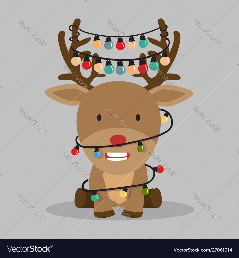 Cute raindeer with decorated horns Royalty Free Vector Image