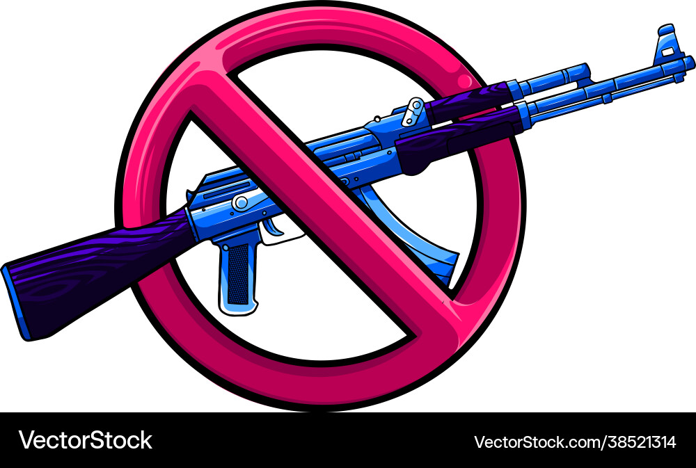 Silhouette assault rifle with sign over Royalty Free Vector