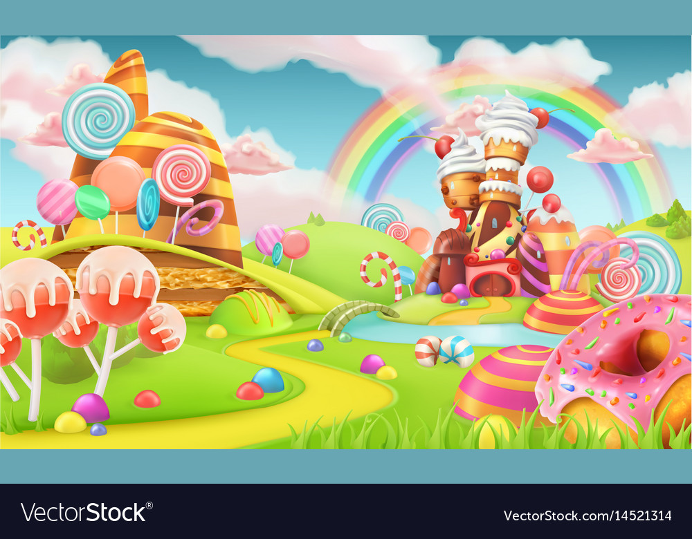 Sweet candy land cartoon game background 3d Vector Image