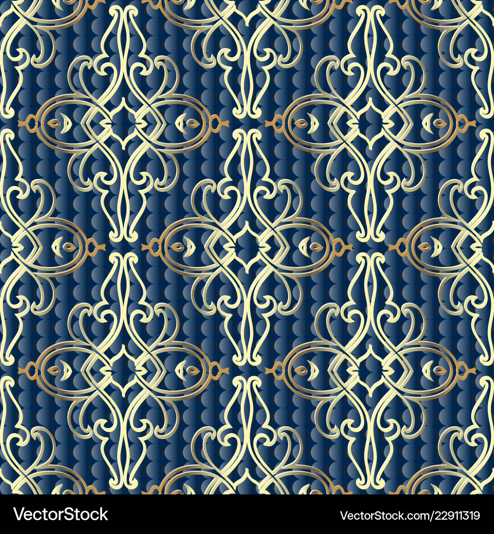 Baroque damask gold 3d seamless pattern Royalty Free Vector