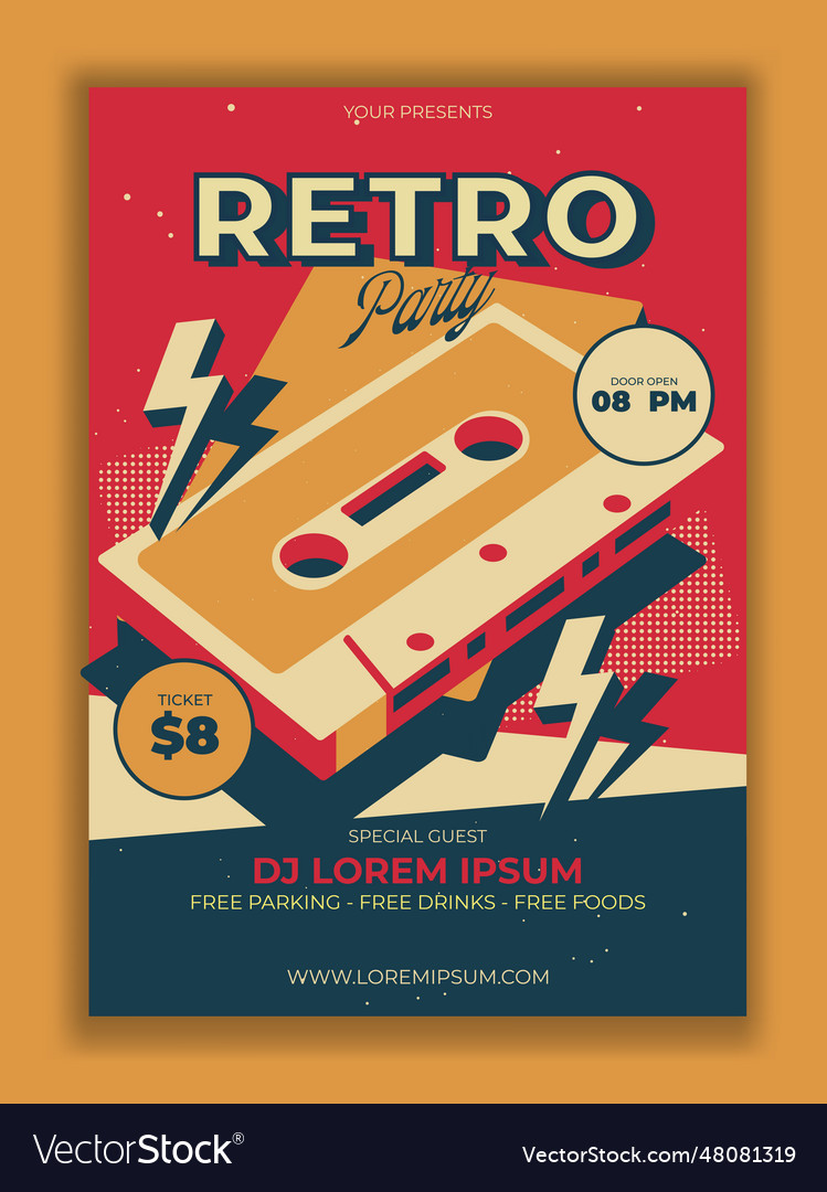 Cassette tape logo retro party Royalty Free Vector Image