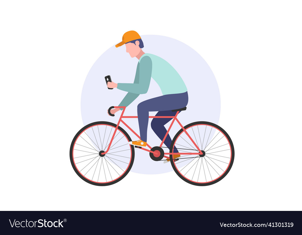 Man rides a bicycle and use smartphone Royalty Free Vector