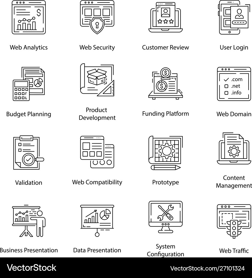 Web analytics line icons pack Royalty Free Vector Image