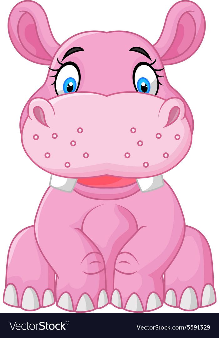 Cartoon happy hippo sitting Royalty Free Vector Image